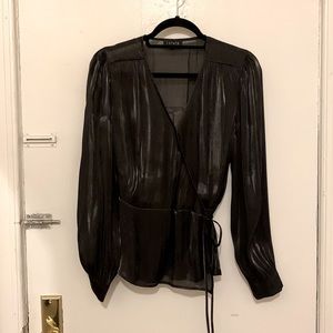 1. State black tie front blouse